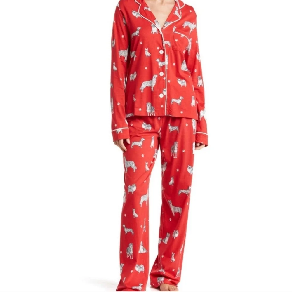 PJ Salvage Women's Pajama Set Women's Medium Red with dogs - Picture 1 of 9